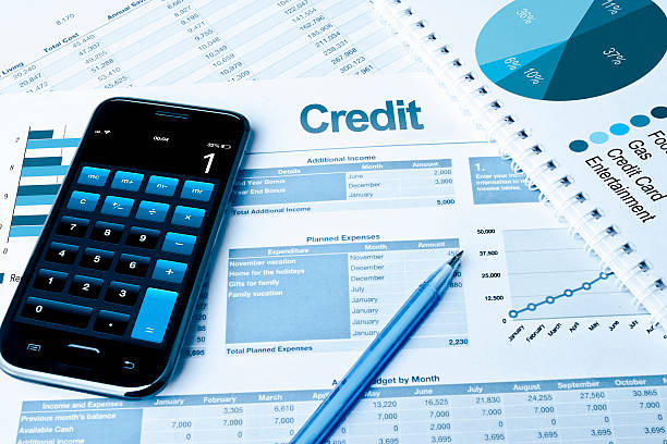 Credit plan with calculator and pie charts. Credit plan with calculator and pie charts.